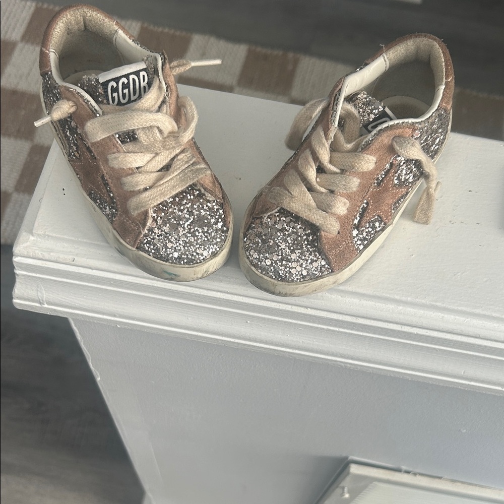 Kids Glitter Sneakers - Brown and Silver